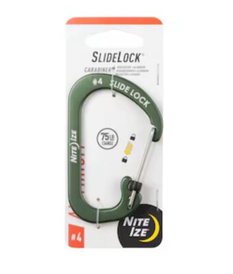   3 PACK- NITE IZE SLIDELOCK CARABINER ALUMINUM #4 75LB- OLIVE #CSLA4-08-R6