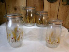 Set of 4 Vintage Arc France Golden Wheat Pattern Glass Canister Set ~ READ