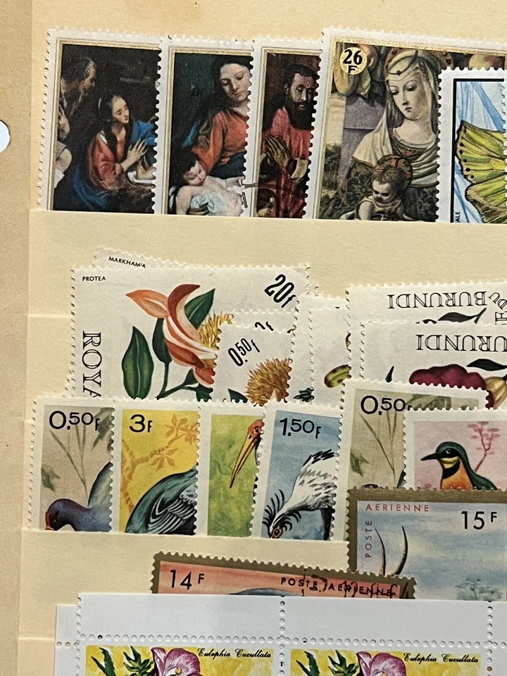 BURUNDI LOT OF STAMPS STUFFED IN A STOCK PAGE FLOWERS, BUTTERFLIES, BIRDS & MORE - Image 2 of 4
