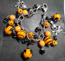 Halloween Costume Party Bracelet Bats Skull Glass Bead Jewelry Steampunk