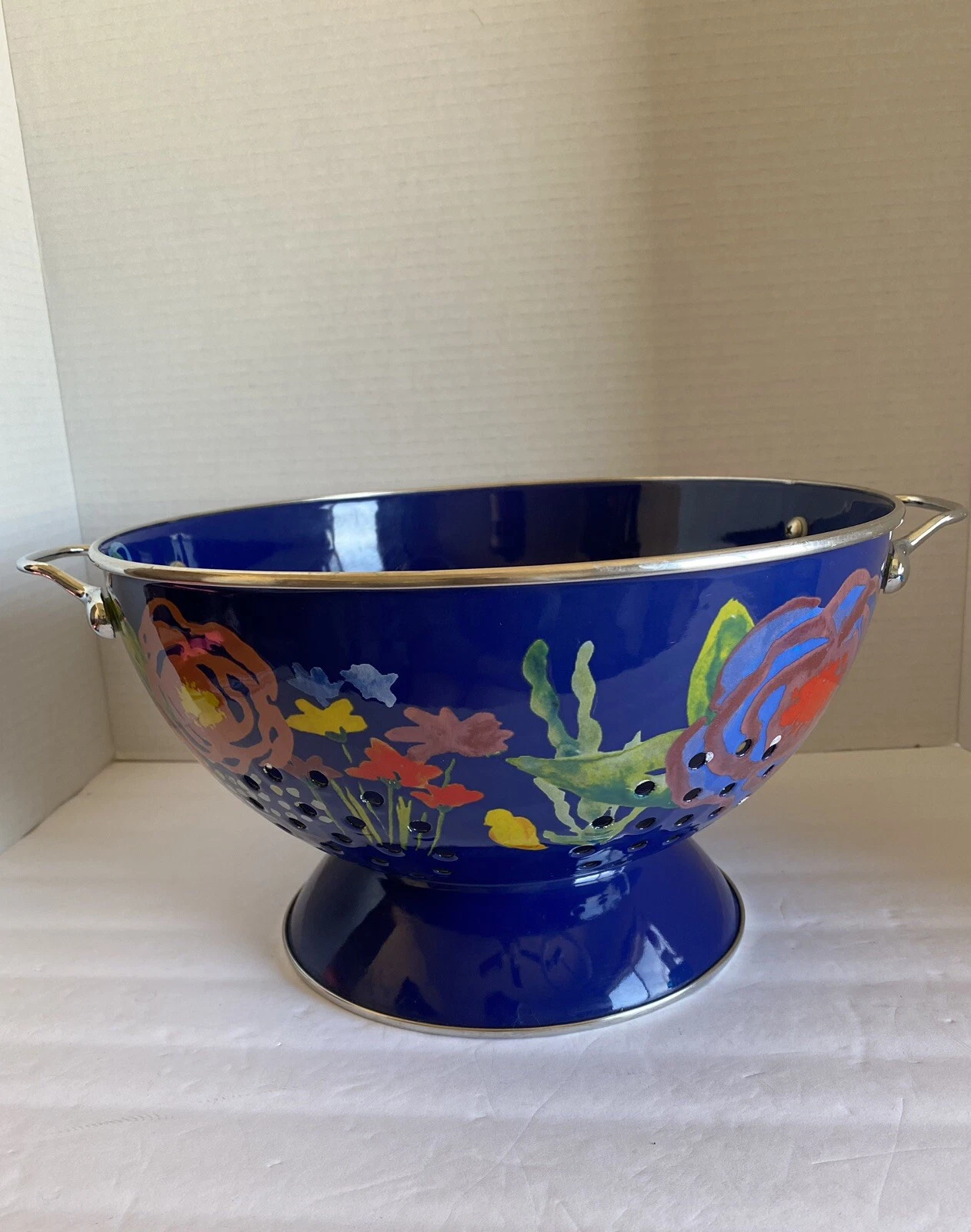 Pioneer Woman Blue Enameled Steel Floral Colander