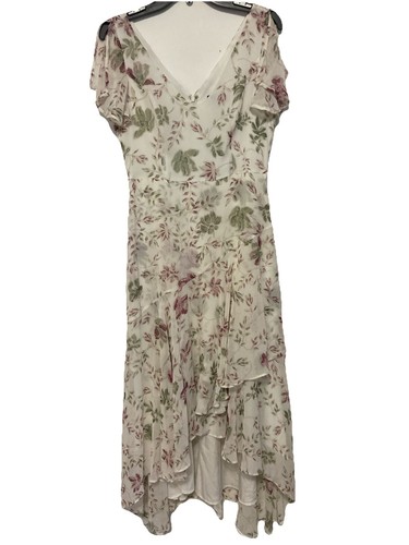 Lulus Hi Low Midi Dress Lovestruck White Pink Floral Fairy Split Sleeves Medium - Picture 2 of 10