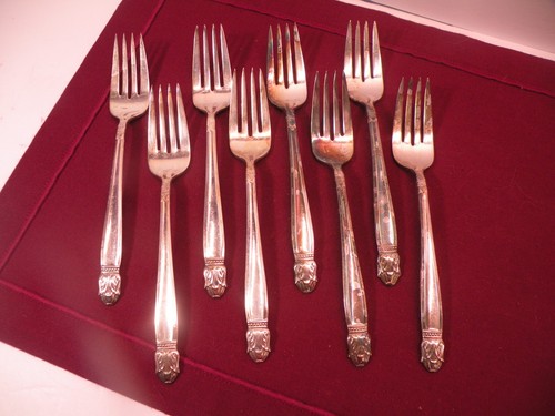 Set Of 8 DANISH PRINCESS International 1938 Silver plate Salad Forks 6 3/4"