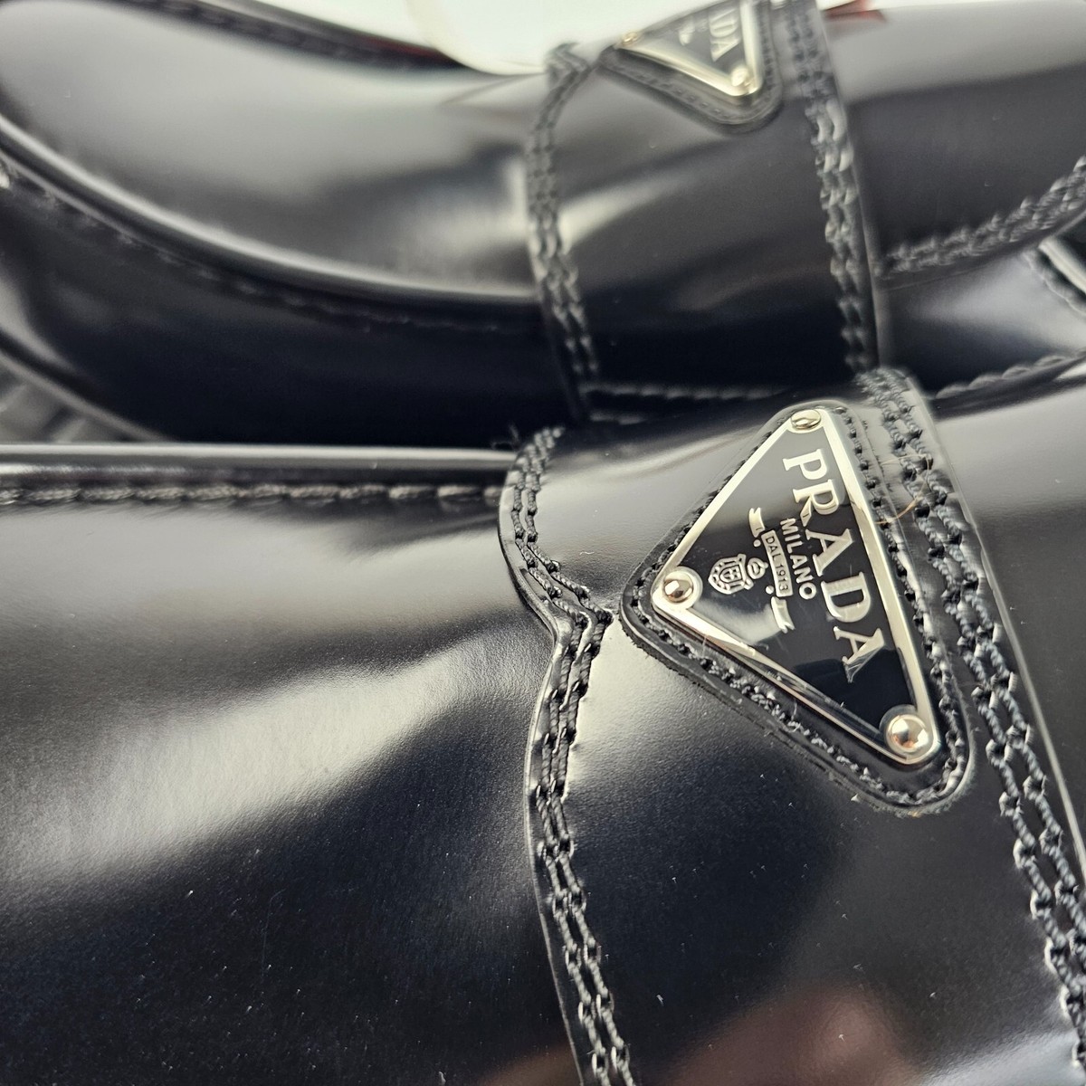PRADA Chocolate $1200 Black Brushed Leather Loafers New And PRADA Chocolate $1200 Black Brushed Leather Loafers New And