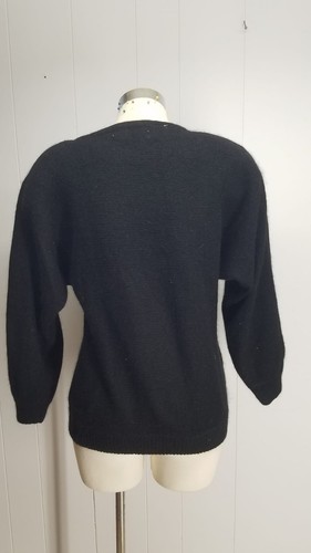Vtg 80s Starr Flame Metallic Sequin Sweater Black Angora Blend Fuzzy S M - Picture 3 of 4