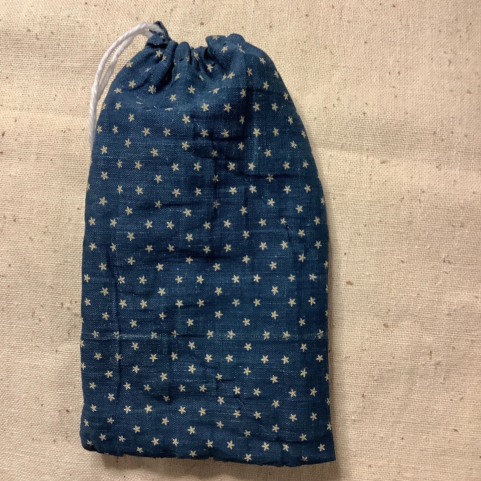 Prim Ditty Seed Bag Indigo Blue With White Stars 1800’s Fabric Handmade Folk Art - Image 2 of 4