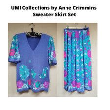 Vintage Anne Crimmins for UMI Collections Sweater Blue Skirt Set Medium / 10