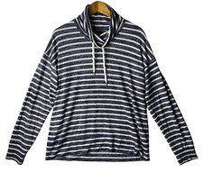 Banana Republic Womens Sweatshirt Mock Neck Stripes Top Size M White Blue