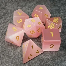 Sage's Treasures - Gemstone Pink Cat's Eye Polyhedral Dice Set Dungeons Dragons 