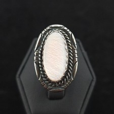 Vintage Sterling Mother of Pearl Ring Size 7 Large Southwestern Native Style 925