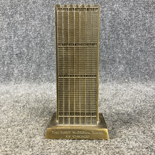 Vintage First National Bank Chicago Skyscraper Coin Bank Banthrico Bronze USA