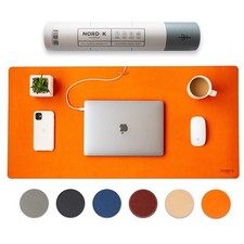 Nordik Leather Desk Mat Cable Organiser (Tangerine Orange 89 X 43 cm) Premium