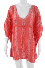 Melissa Odabash Women Orange Floral Rayon V-Neck Tunic Drawstring Size One Size
