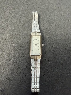 Vintage 1984 Citizen Ladies Tank Watch 5421-S22393 - Textured Bark Band UNTESTED
