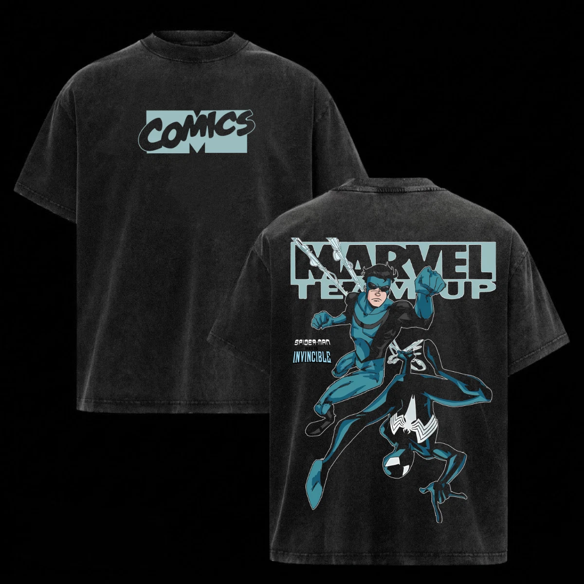 Spider-Man Invincible Shirt Acid Washed Tee Marvel Team-Up Comics Graphic Top