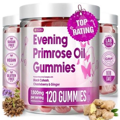 120 Evening Primrose Oil Gummies | 1500mg | with Black Cohosh, Chasteberry, G...