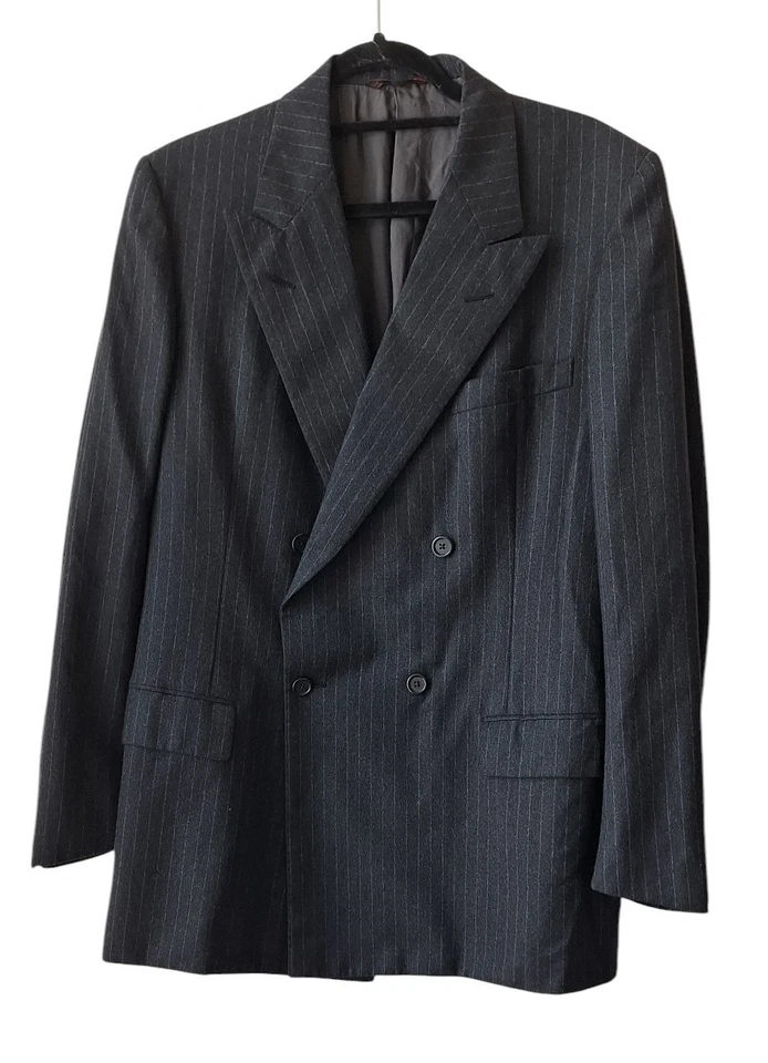 D'AVENZA Double Breasted Men's Suit in Charcoal Gray Stripe Wool sz 44 Italy - Image 2 of 4
