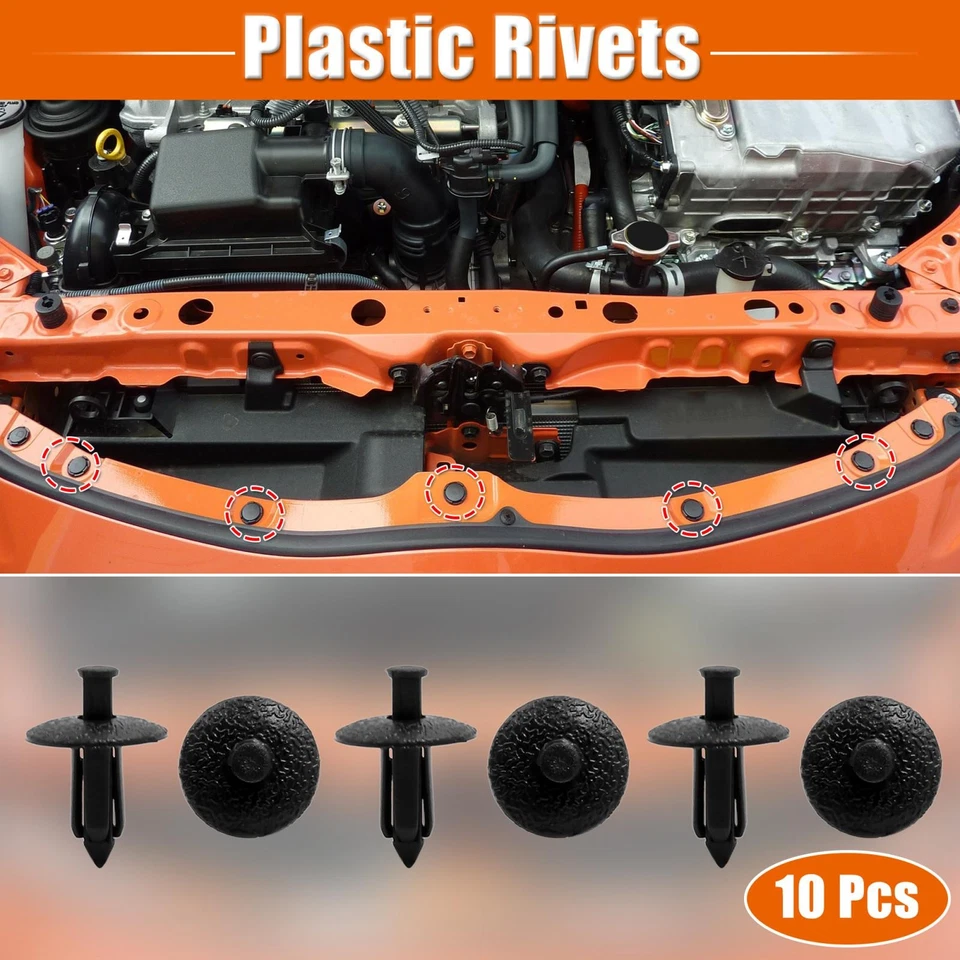 10 pcs 4.9mm Hole Dia Push In Car Door Trim Fender Rivets Retainer Clips Black - Изображение 2 из 4