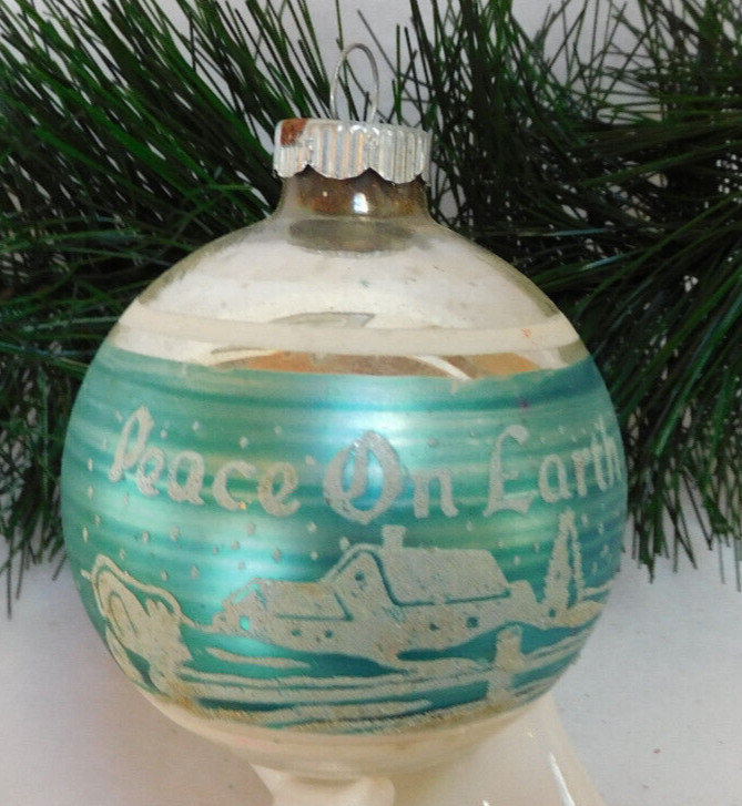 VINTAGE SHINY BRITE CHRISTMAS ORNAMENT  MAILBOX   HOUSE W/   "PEACE ON EARTH "