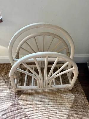 MCM Freestanding Magazine Rack , rattan/bamboo, white washed 1970s vintage - Image 1 of 4