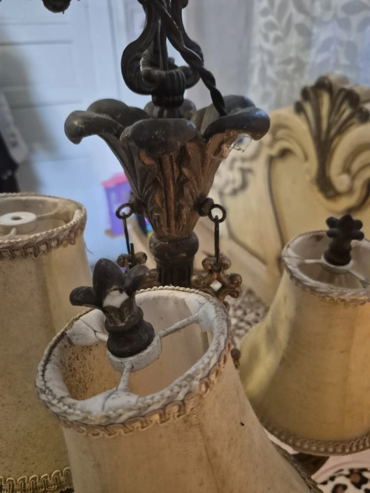 Vintage Iron 3 Tiered Gothic Chandelier Hard Wire Ceiling Light - Image 3 of 4