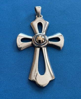 James Avery Sterling Silver and 14k Gold Cross Pendant - Retired