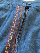 Vintage Denim Maxi Skirt Embroidered 100 Cotton Cottagecore Western 32-34 Waist