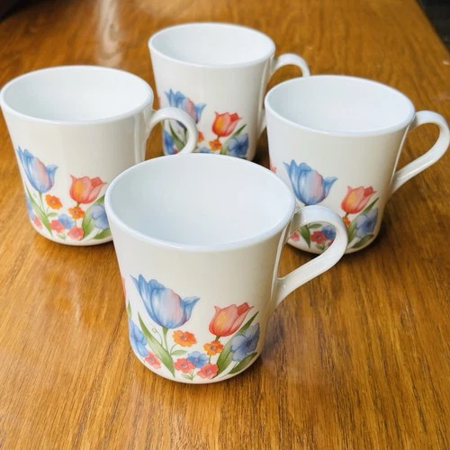 4 Corelle Corning Ware, Fresh Cut Pattern Tulips, Coffee Mug Tea Cup
