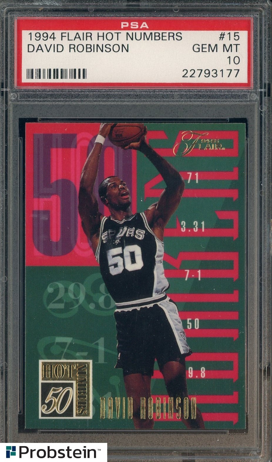 1994 Flair Hot Numbers #15 David Robinson San Antonio Spurs HOF PSA 10