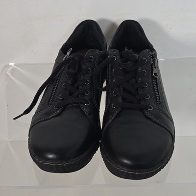 Clarks Women's Caroline Jana Black Leather Comfort Sneakers Lace-Up Flat