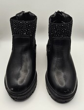 Girls Black Rhinestone Ankle Bootie Zip Non-Slip Boots Size 10