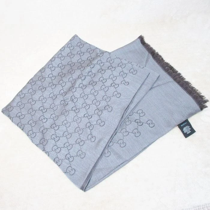 Foulard Gucci motif GG marron foncé laine soie 70x200cm unisexe