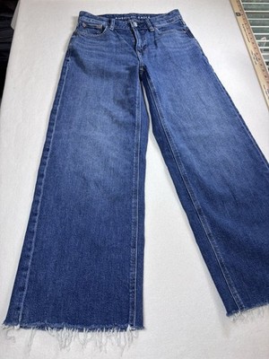 American Eagle Super High Rise Baggy Wide Leg Stretch Jeans 0 Short Raw Hem