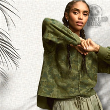 Anthopologie Pilcro Reworked Popover Sweatshirt Green Camo Women's XL