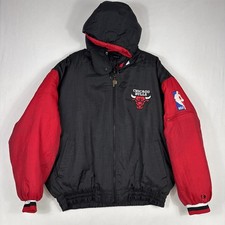 Vintage Chicago Bulls Pro Player Reversible Jacket Men's L Black Red Puffer Hood