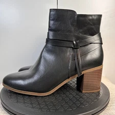 Frye and Co. Women's Sz 11M Indiana Black Ankle Boots Block Heel Western Straps