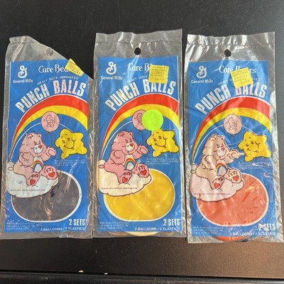 VTG NOS Lot Of 3 Packages Of Care Bear Punch Balls 1983 Pioneer Prod Toy Balloon