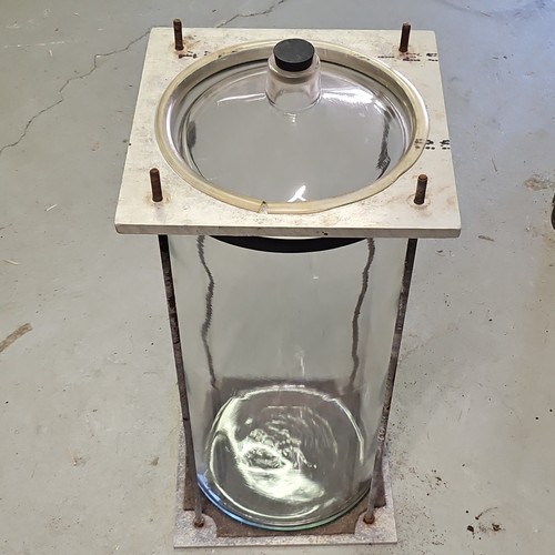 Pyrex 10-Gallon jar with custom aluminum stand + Chromatography lid with stopper