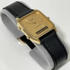 Vintage 1986 Seiko H601-5000 Ana-Digi Tank Watch Gold Tone Leather Band | Nice!