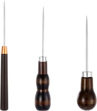 3PC Leather Scratch Awl Set Wooden Handle Sewing Punch Tool for DIY Shoe Repair