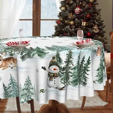 Christmas round Tablecloth 70 Inch, Christmas Decorations Snowmen Table Cloth Fo