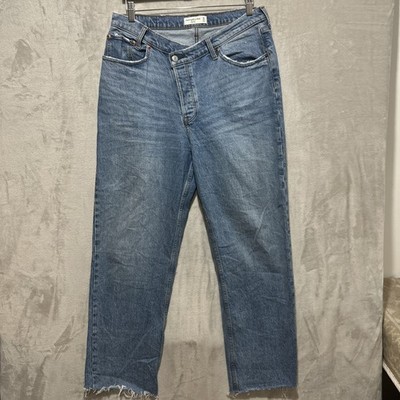 Abercrombie & Fitch The Dad High Rise Jeans Symmetrical Button Fly Raw Hem