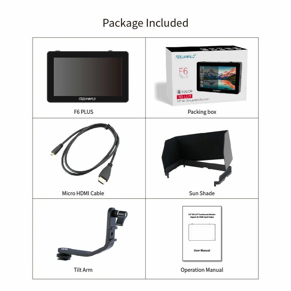 Feelworld F6 Plus Type-C 5.5 Screen Touch Field DSLR Monitor 3D Lut Waveform - Image 4 of 4