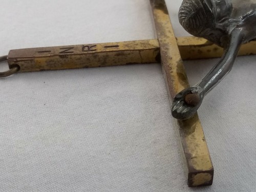 OLD BRASS CRUCIFIX Cross INRI JesusChrist CRUCIFIED 8"Made in 🇩🇪Germany - Picture 7 of 12