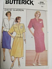 Top Skirt Crossover Button 14 Butterick 3208 Sewing Pattern UC David Warren VTG