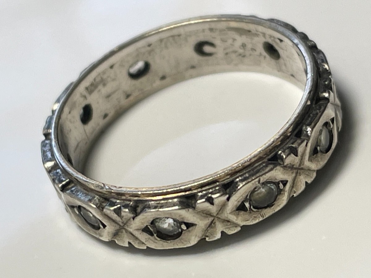 Antique Art Deco 9ct gold/sterling silver/paste eternity ring band