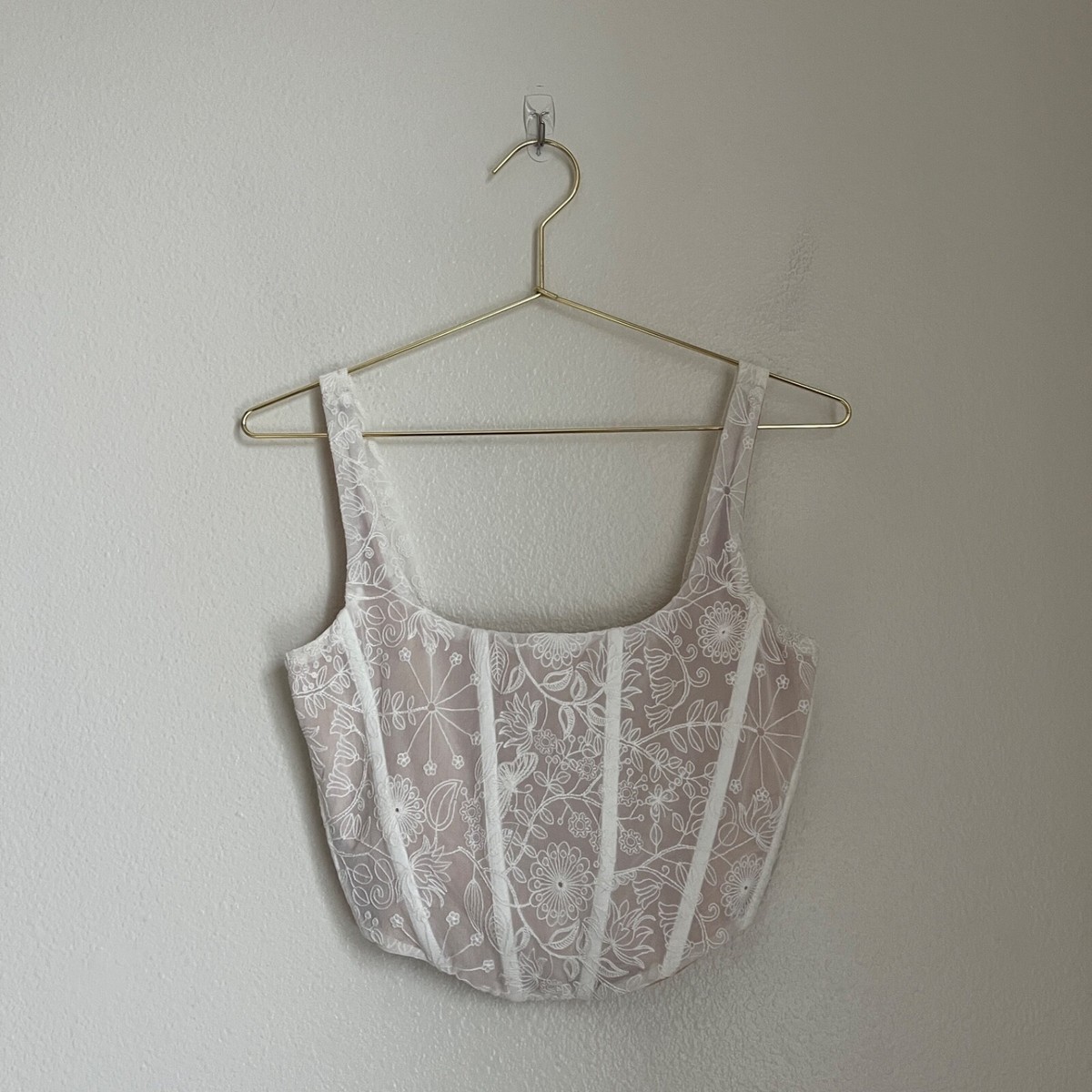 With Jean Women's Embroidered Cindy Corset Top in White Size