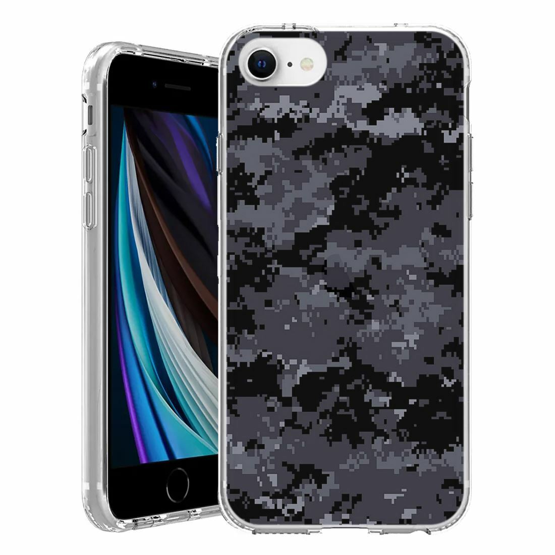 For Apple iPhone SE 3rd 2nd Gen TPU Case Cover+Glass(Digi Black Camo)