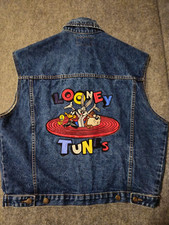 Vintage 1992 Looney Tunes Denim Jean Vest Jacket Size XL