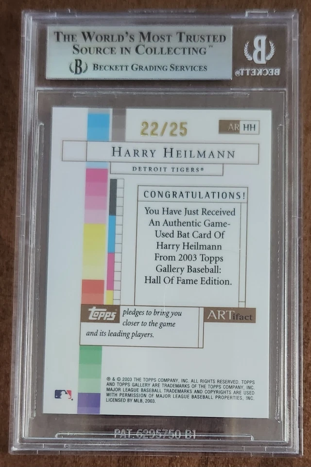 Reliquias de artefactos 2003 Topps Gallery HOF pruebas de artista/25 Harry Heilmann BGS 8,5 Foto 3 de 4
